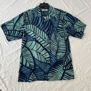 Tommy Bahama Men's Tropical Leaf Print Short Sleeve Shirt - Blue/Teal